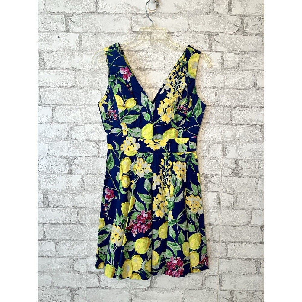 Betsey Johnson Lemon & Floral Fit & Flare Summer Dress Blue Yellow Size 2 EUC